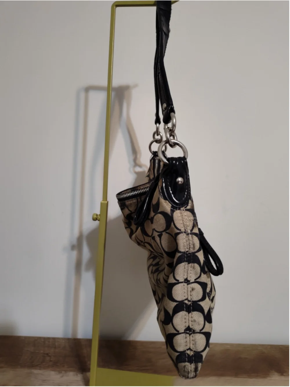Women's Coach Shoulder Bag One Size Beige Black Signature Canvas